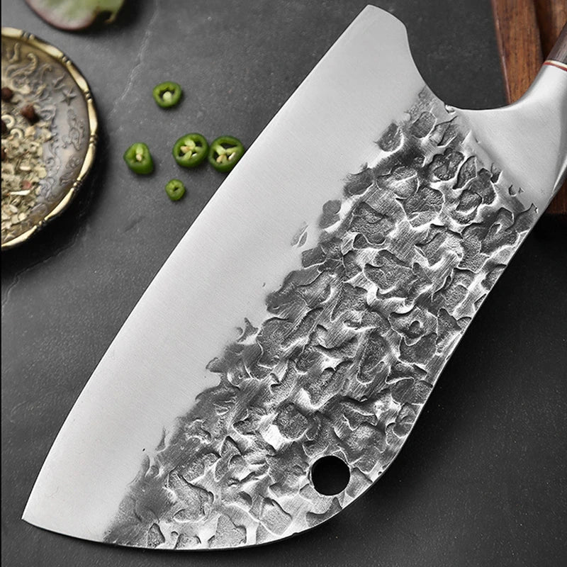 Serbian Chef Knife Forged Cleaver Kitchen Butcher Stainless Steel Meat  Cleaver
